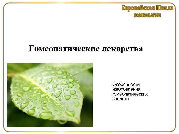 Гомеопатические лекарства     Особенности    изготовления   