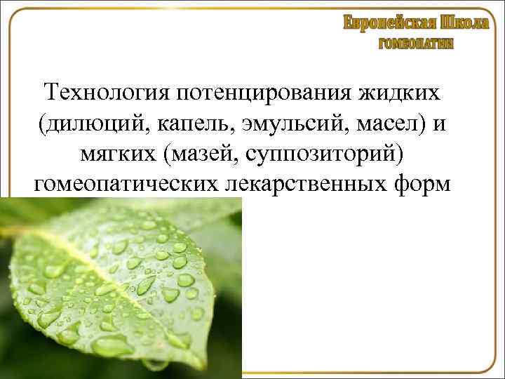  Технология потенцирования жидких (дилюций, капель, эмульсий, масел) и мягких (мазей, суппозиторий) гомеопатических лекарственных