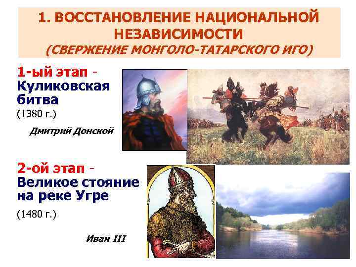  1. ВОССТАНОВЛЕНИЕ НАЦИОНАЛЬНОЙ   НЕЗАВИСИМОСТИ   (СВЕРЖЕНИЕ МОНГОЛО-ТАТАРСКОГО ИГО)  1