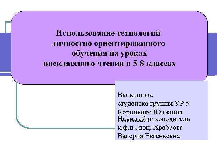   Использование технологий личностно ориентированного   обучения на уроках внеклассного чтения в