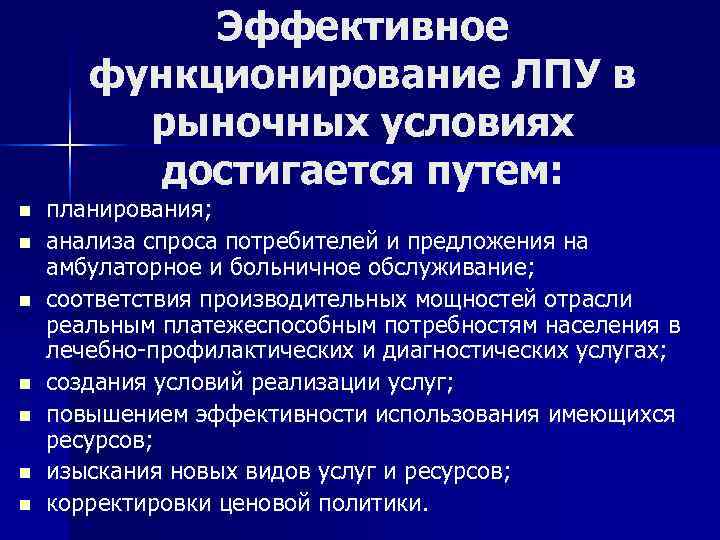   Эффективное  функционирование ЛПУ в   рыночных условиях  достигается путем:
