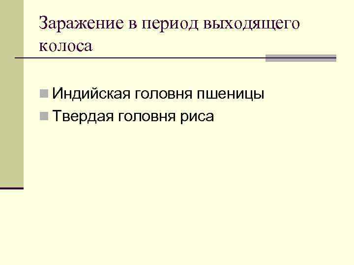 Заражение в период выходящего колоса n Индийская головня пшеницы n Твердая головня риса 