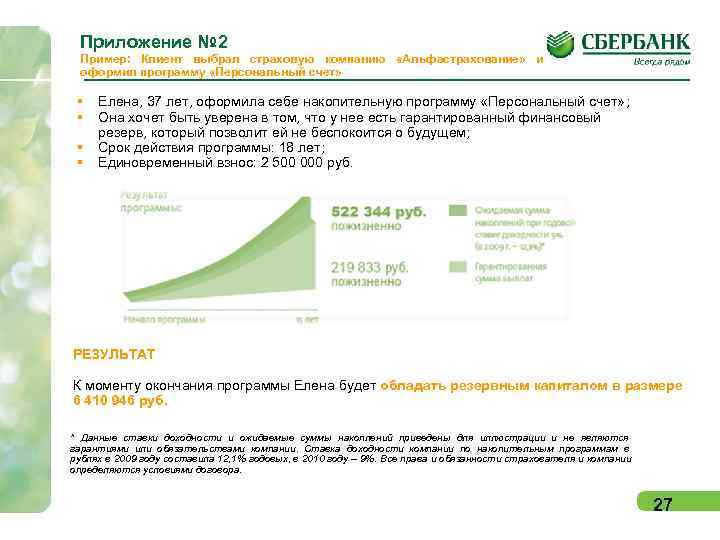  Приложение № 2 Пример:  Клиент выбрал страховую компанию  «Альфастрахование»  и