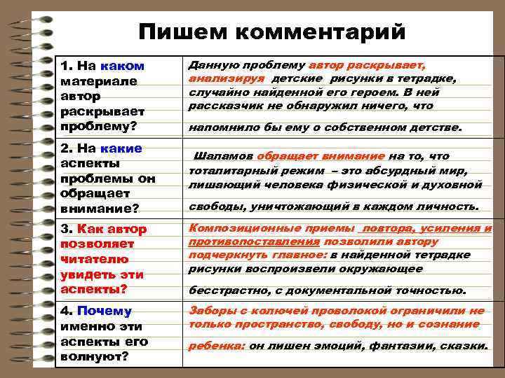    Пишем комментарий 1. На каком  Данную проблему автор раскрывает, материале
