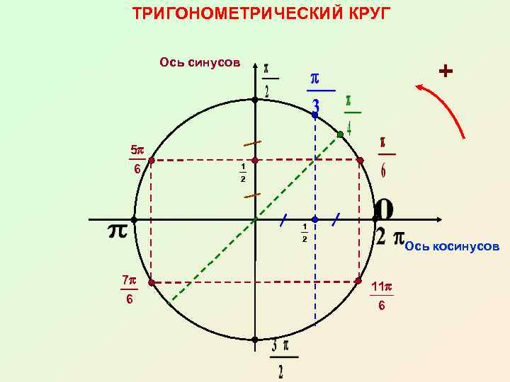  ТРИГОНОМЕТРИЧЕСКИЙ КРУГ  Ось синусов    +  5 p 