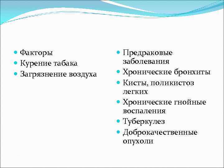  Факторы   Предраковые  Курение табака   заболевания  Загрязнение воздуха
