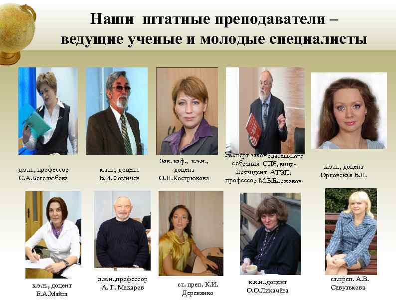 Наши штатные преподаватели – ведущие ученые и молодые Наши штатные преподаватели – ведущие ученые и молодые
