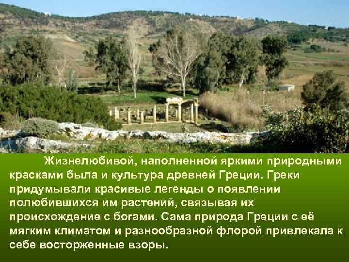 Жизнелюбивой, наполненной яркими природными красками была и культура древней Греции. Греки придумывали красивые Жизнелюбивой, наполненной яркими природными красками была и культура древней Греции. Греки придумывали красивые