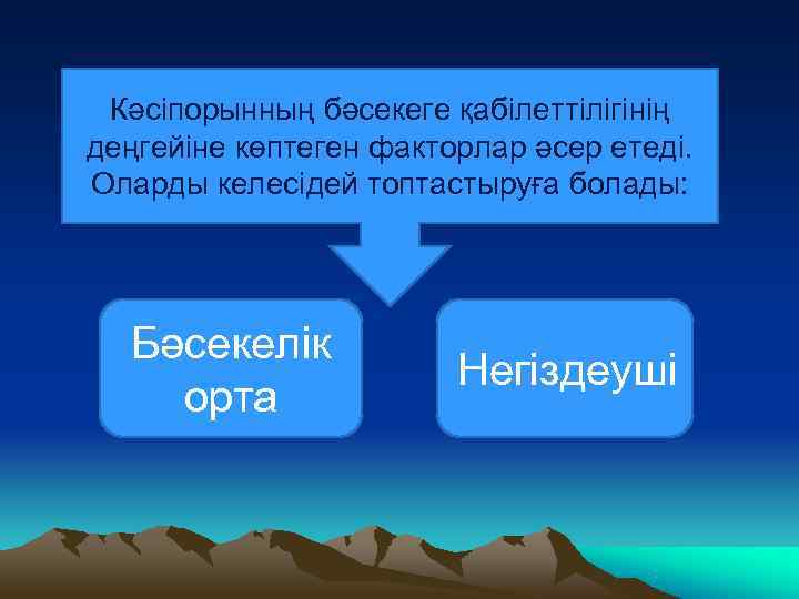  Кәсіпорынның бәсекеге қабілеттілігінің деңгейіне көптеген факторлар әсер етеді. Оларды келесідей топтастыруға болады: 