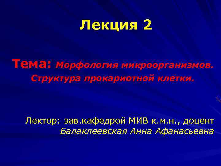     Лекция 2 Тема: Морфология микроорганизмов. Структура прокариотной клетки.  Лектор: