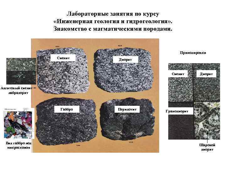 Лабораторные занятия по курсу «Инженерная геология и гидрогеология» . Знакомство с магматическими породами. Приполировки