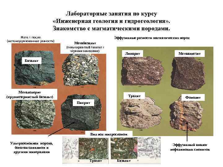 Лабораторные занятия по курсу «Инженерная геология и гидрогеология» . Знакомство с магматическими породами. Мета