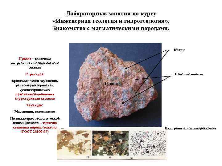 Лабораторные занятия по курсу «Инженерная геология и гидрогеология» . Знакомство с магматическими породами. Кварц