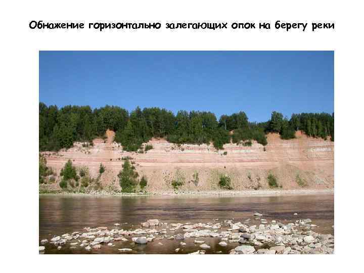 Обнажение горизонтально залегающих опок на берегу реки 