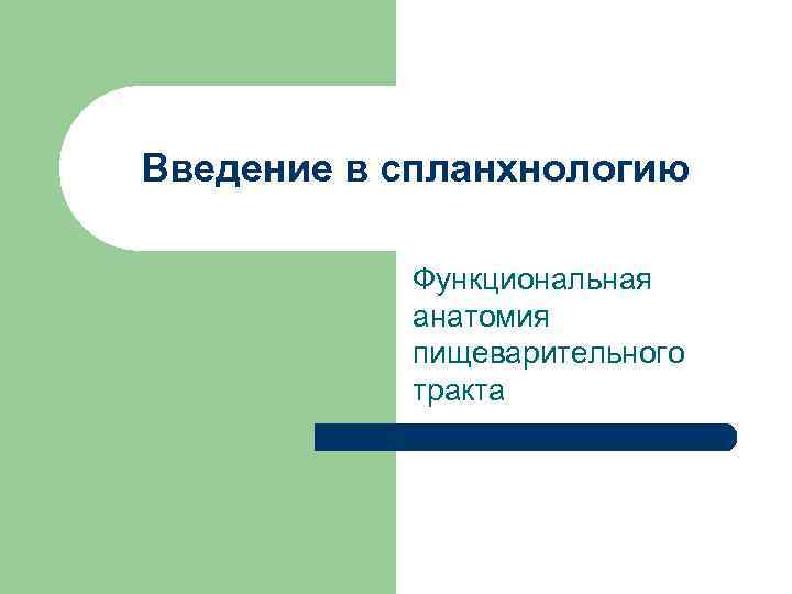Введение в спланхнологию   Функциональная  анатомия  пищеварительного  тракта 