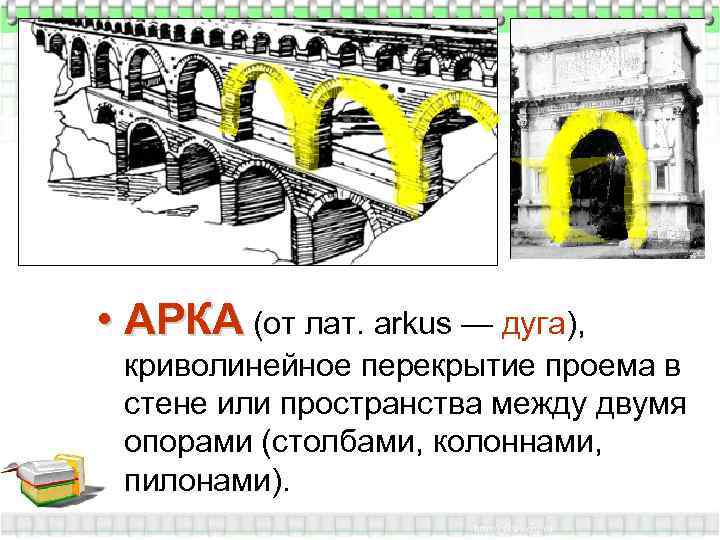  • АРКА (от лат. arkus — дуга),  криволинейное перекрытие проема в стене