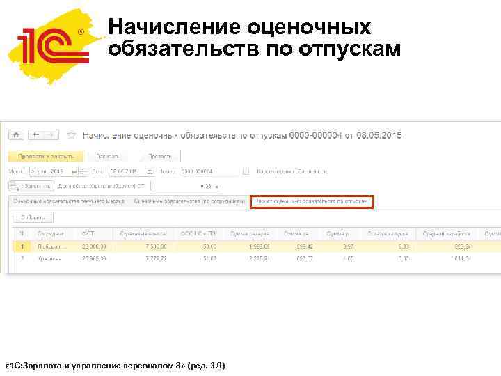     Начисление оценочных    обязательств по отпускам « 1