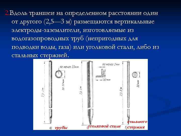 2. Вдоль траншеи на определенном расстоянии один  от другого (2, 5— 3 м)