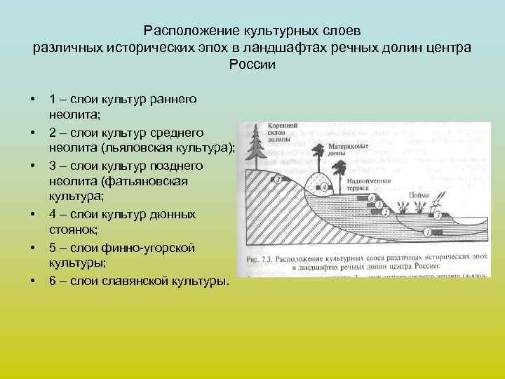     Расположение культурных слоев различных исторических эпох в ландшафтах речных долин