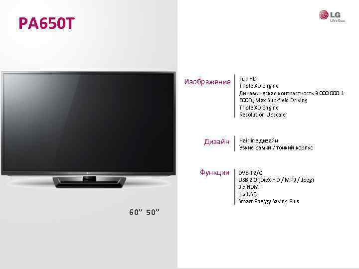 PА 650 Т Изображение Full HD Triple XD Engine Динамическая контрастность 3 000: 1