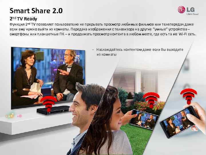 Smart Share 2. 0 2 nd TV Ready Функция 2 nd TV позволяет пользователю