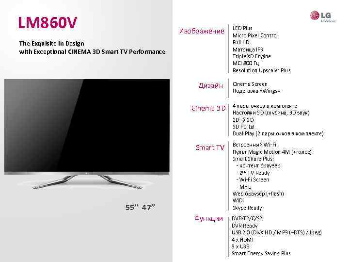 LM 860 V Изображение The Exquisite in Design with Exceptional CINEMA 3 D Smart