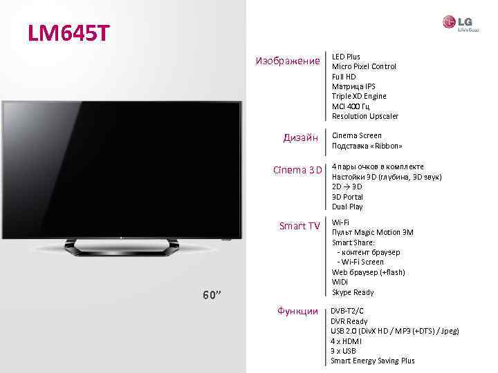 LM 645 T Изображение Дизайн Cinema 3 D LED Plus Micro Pixel Control Full