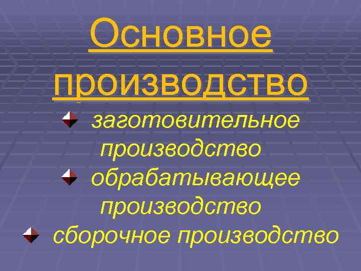  Основное производство  заготовительное производство  обрабатывающее производство сборочное производство 