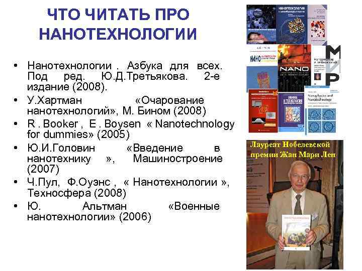  ЧТО ЧИТАТЬ ПРО НАНОТЕХНОЛОГИИ • Нанотехнологии. Азбука для всех.  Под ред. Ю.