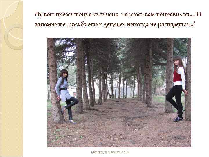 Ну вот презентация окончена надеюсь вам понравилось. . . И запомните дружба этих девушек