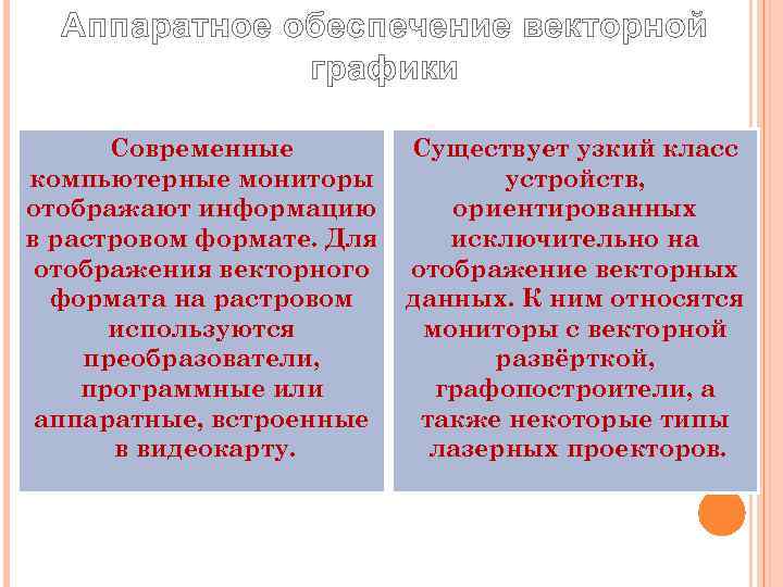  Аппаратное обеспечение векторной    графики  Современные   Существует узкий