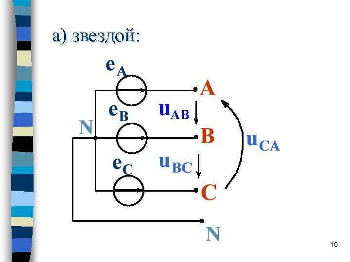 а) звездой: 10 а) звездой: 10