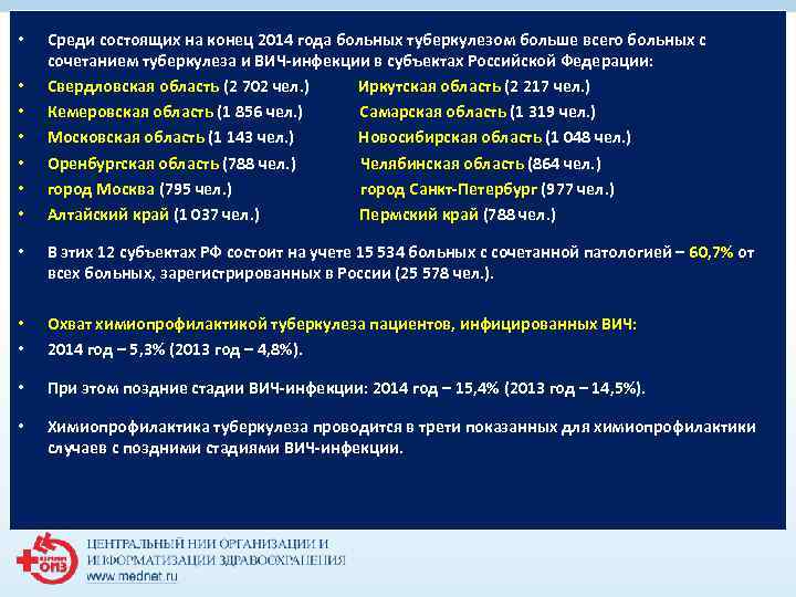 • Среди состоящих на конец 2014 года больных туберкулезом больше всего больных • Среди состоящих на конец 2014 года больных туберкулезом больше всего больных