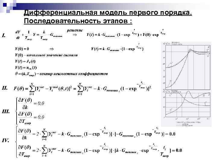   Дифференциальная модель первого порядка.   Последовательность этапов : I. III. IV.