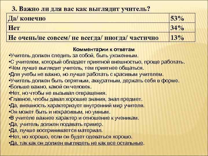  3. Важно ли для вас как выглядит учитель? Да/ конечно   