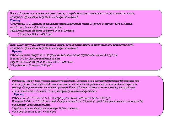 Если работнику установлена часовая ставка, то заработная плата начисляется за то количество часов, 