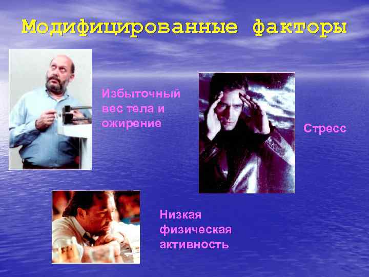 Модифицированные факторы риска Избыточный вес тела и ожирение  Стресс   Низкая 