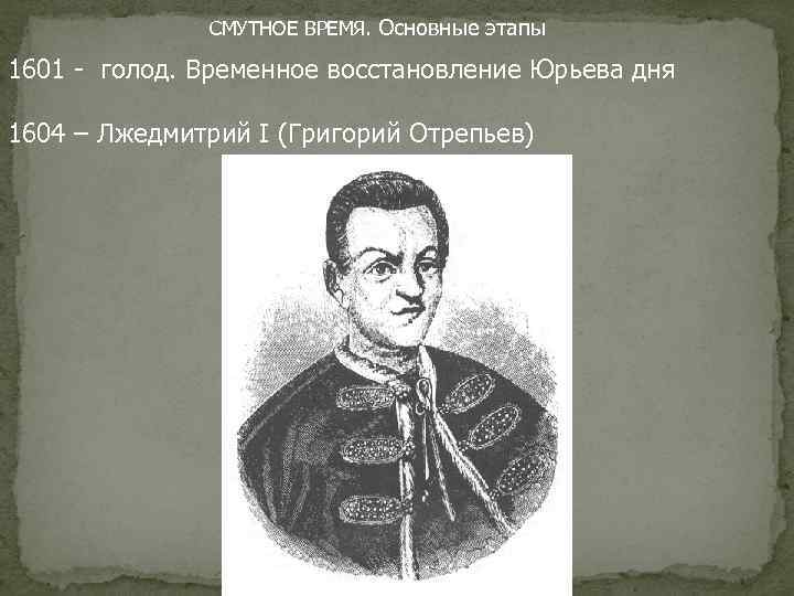    СМУТНОЕ ВРЕМЯ. Основные этапы 1601 - голод. Временное восстановление Юрьева дня
