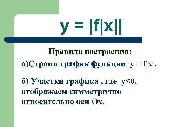    y = |f|x||  Правило построения: а)Строим график функции y =