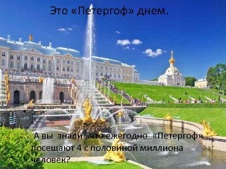   Это «Петергоф» днем.  •  А вы знали , что ежегодно