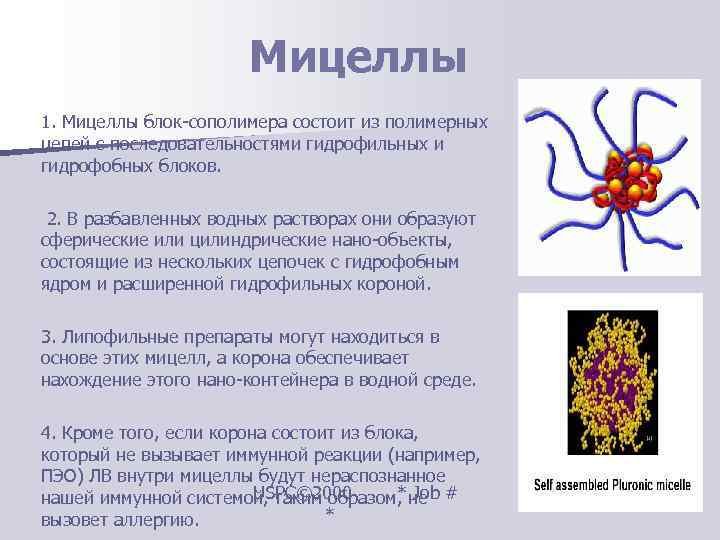     Мицеллы 1. Мицеллы блок-сополимера состоит из полимерных цепей с последовательностями