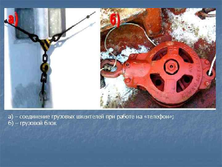 а) – соединение грузовых шкентелей при работе на «телефон» ;  б) – грузовой