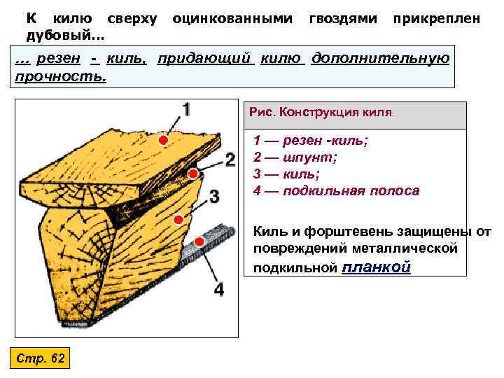  К килю сверху  оцинкованными  гвоздями прикреплен дубовый… … резен - киль,
