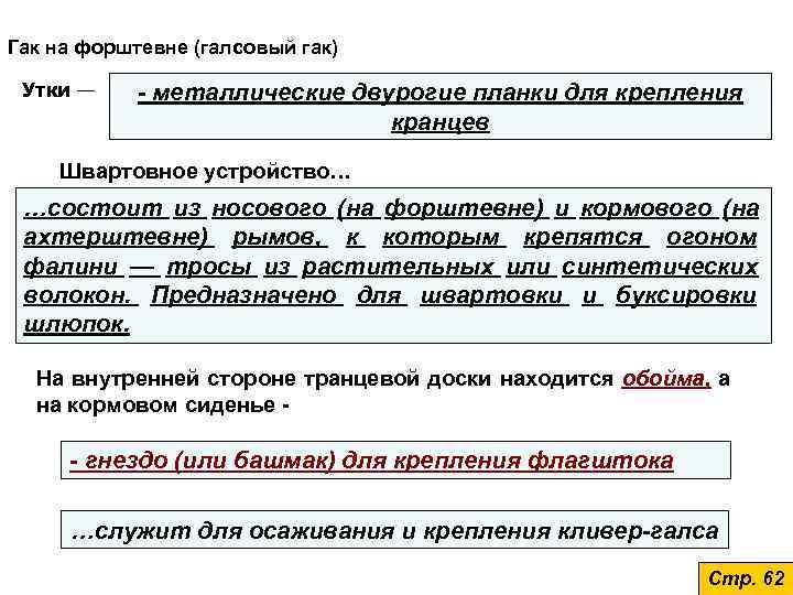 Гак на форштевне (галсовый гак)  Утки — - металлические двурогие планки для крепления