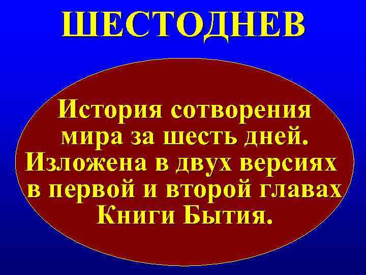  ШЕСТОДНЕВ История сотворения  мира за шесть дней. Изложена в двух версиях в