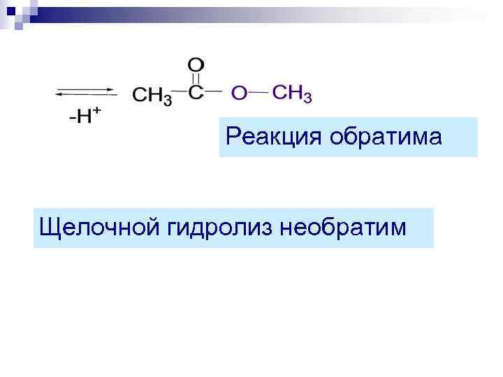    Реакция обратима  Щелочной гидролиз необратим 
