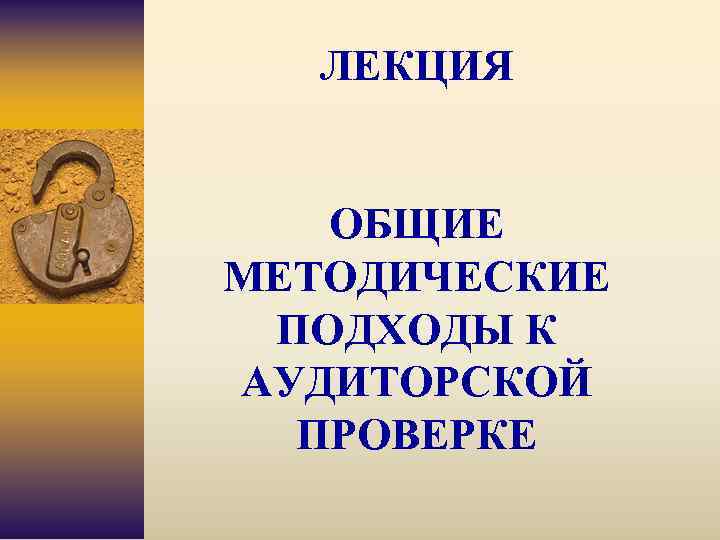  ЛЕКЦИЯ ОБЩИЕ МЕТОДИЧЕСКИЕ ПОДХОДЫ К АУДИТОРСКОЙ  ПРОВЕРКЕ 