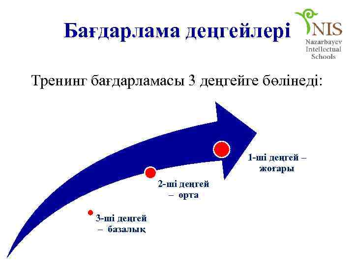   Бағдарлама деңгейлері Тренинг бағдарламасы 3 деңгейге бөлінеді:     