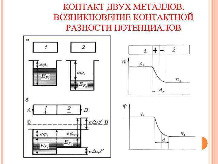 На каком рисунке правильно указаны знаки контактной разности потенциалов