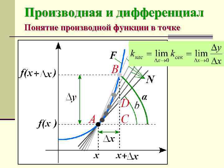 Производная и дифференциал Понятие производной функции в точке 